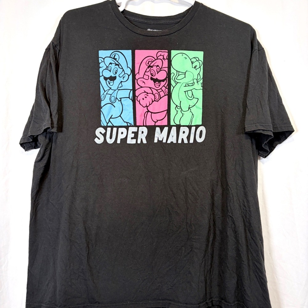 Nintendo Super Mario‎ T-Shirt Graphic Luigi Yoshi Black 3XL Nintendo Gamer Retro